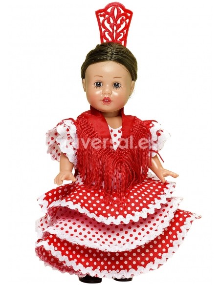 Mini Mariquita vestido fondo rojo y lunares blancos de flamenca