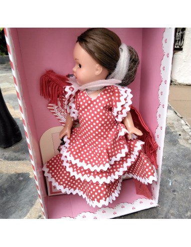 Mini Mariquita vestido fondo rojo y lunares blancos de flamenca