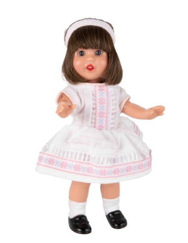 Mini Mariquita Perez con vestido blanco y rosa