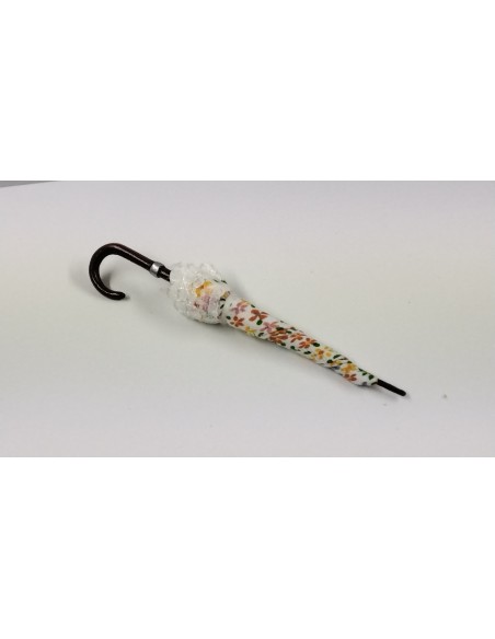 Sombrilla estampada con flores y mango marrón