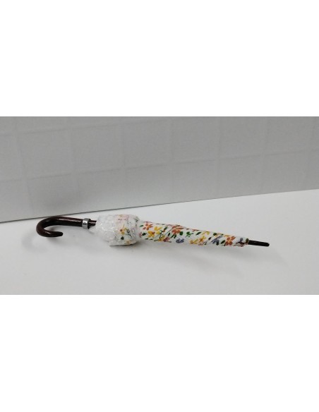 Sombrilla estampada con flores y mango marrón