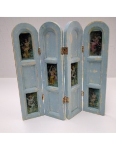 Biombo madera, tono celeste