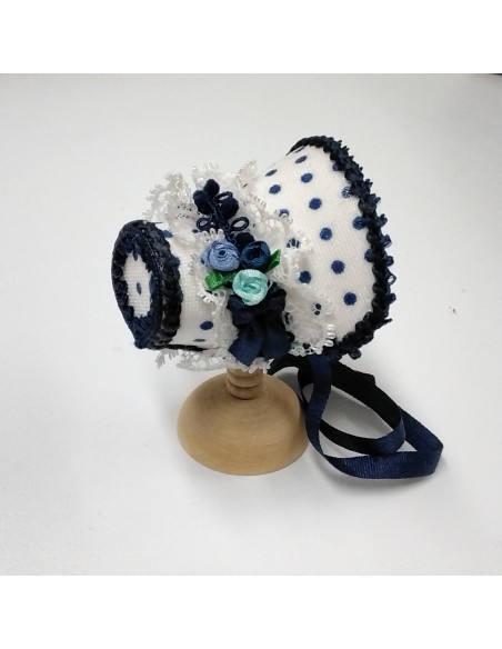 Sombrero victoriano blanco con lunares, soporte incluido