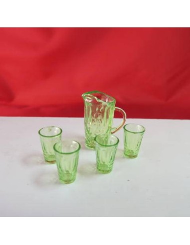 Jarra pichet y 4 vasos verdes