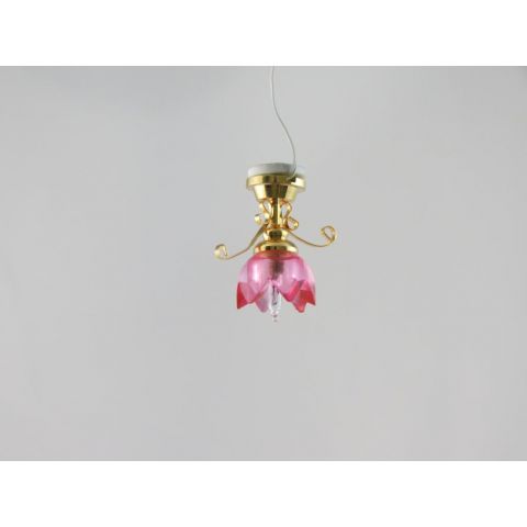 Lámpara de techo en miniatura con tulipa rosa
