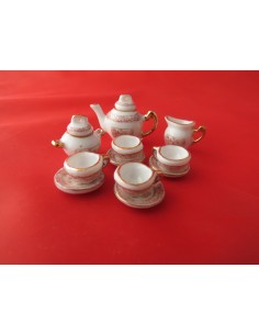 Juego de cafe, decorado calco Cartuja rosa